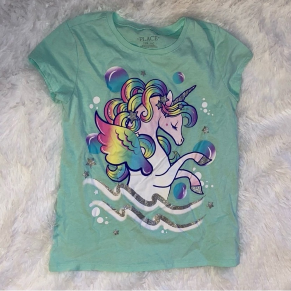 The Children's Place Green Unicorn Short Sleeve Tee